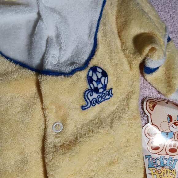 Vintage Teddy Bears Kleintots Yellow Soccer Footed Baby Romper Small Polyester - Picture 6 of 6